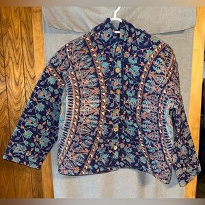 Earthbound size xl navy teal quilt button up hooded jacket